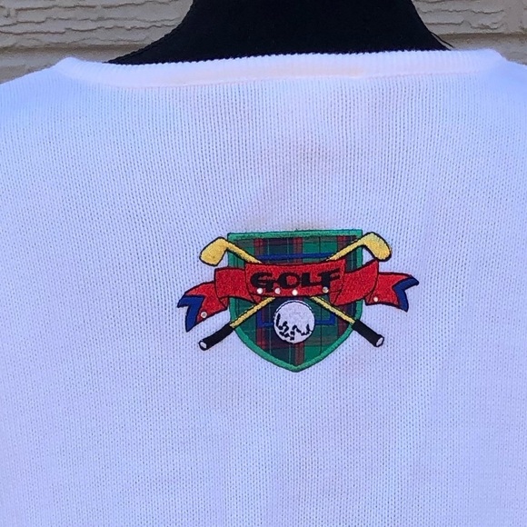 Tia Designs Golf Motif Appliqué & Embroidery on White Button Up Cardigan Sweater - Picture 6 of 7